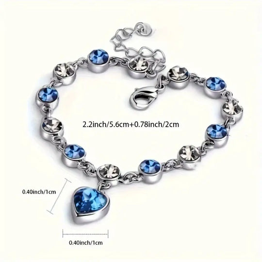 Blue Crystal Heart Charm Bracelet | Amelia Bellrose Jewellery