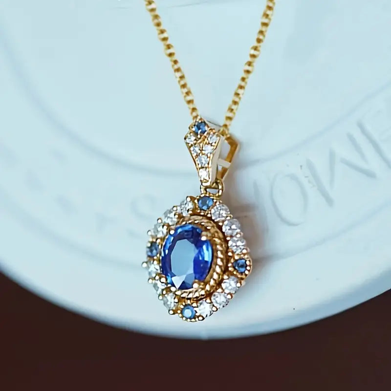 Vintage Blue Crystal Halo Necklace | Amelia Bellrose Jewellery
