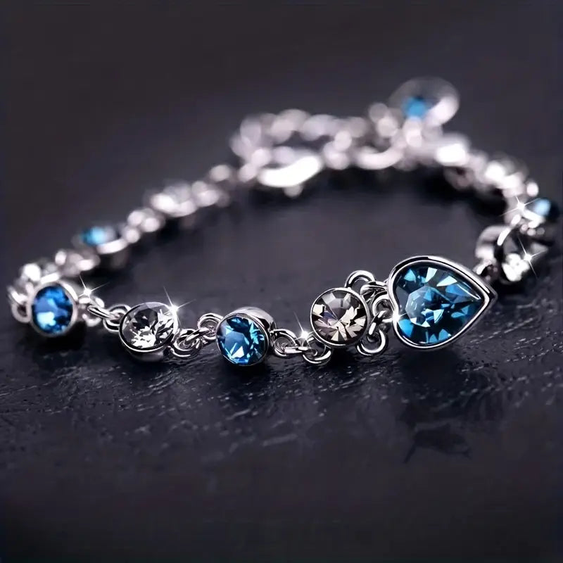 Blue Crystal Heart Charm Bracelet | Amelia Bellrose Jewellery