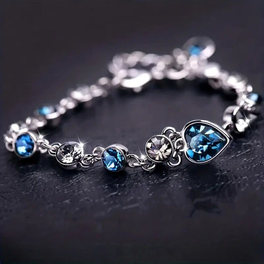 Blue Crystal Heart Charm Bracelet | Amelia Bellrose Jewellery