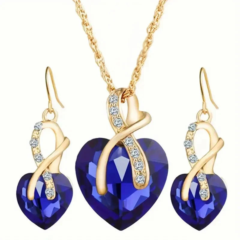Blue Crystal Heart Twist Jewellery Set | Amelia Bellrose Jewellery