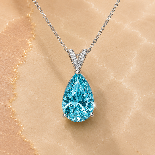 Light Blue Crystal Teardrop Solitaire Necklace | Amelia Bellrose Jewellery