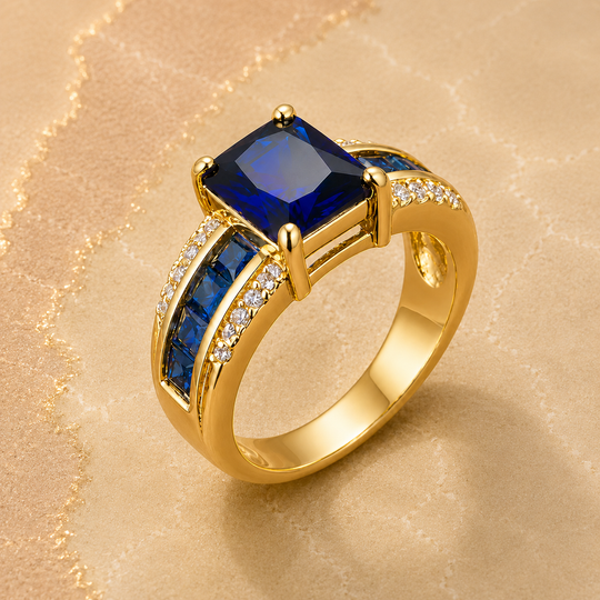 Square Blue Crystal Channel Ring Set| Amelia Bellrose Jewellery