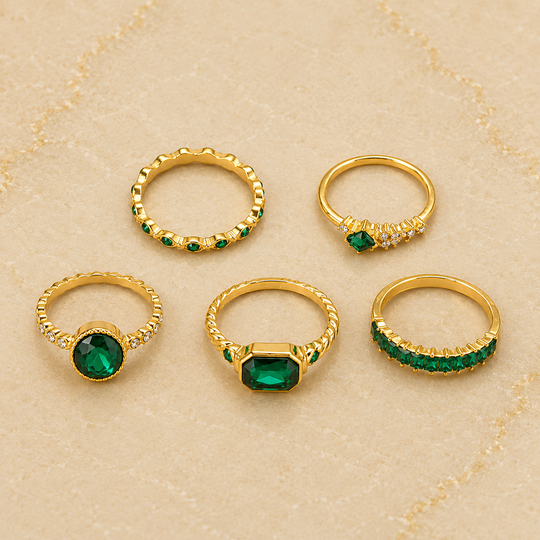 Crystal Multi-Ring Gold Set | Amelia Bellrose Jewellery
