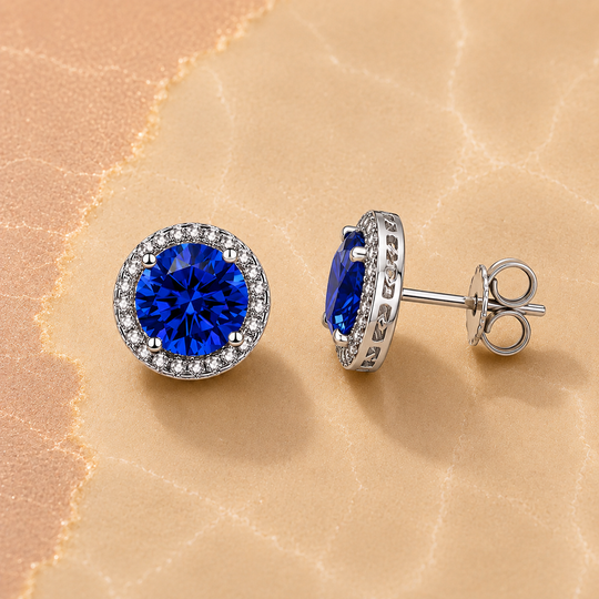 Blue Crystal Halo Stud Earrings | Amelia Bellrose Jewellery