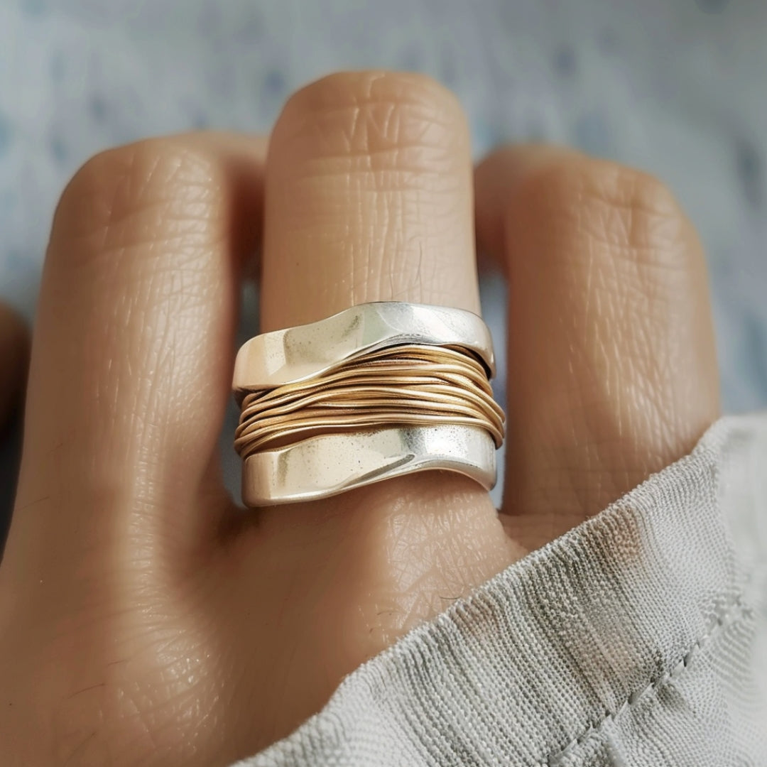 Modern Dual-Tone Wire Wrap Silver Ring | Amelia Bellrose Jewellery