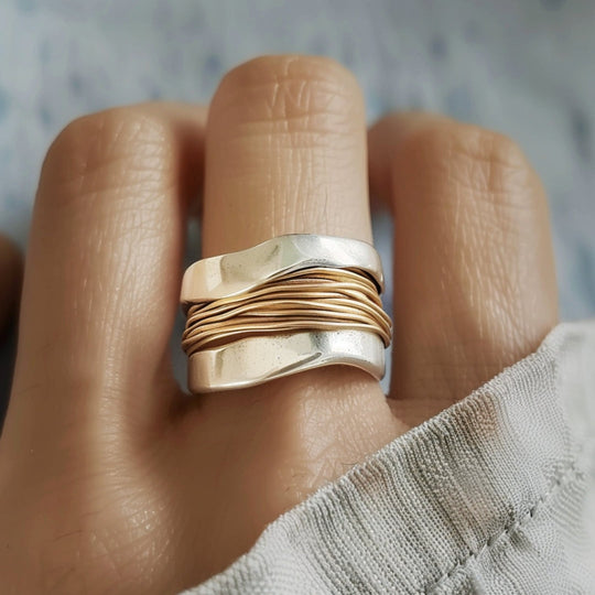 Modern Dual-Tone Wire Wrap Silver Ring | Amelia Bellrose Jewellery