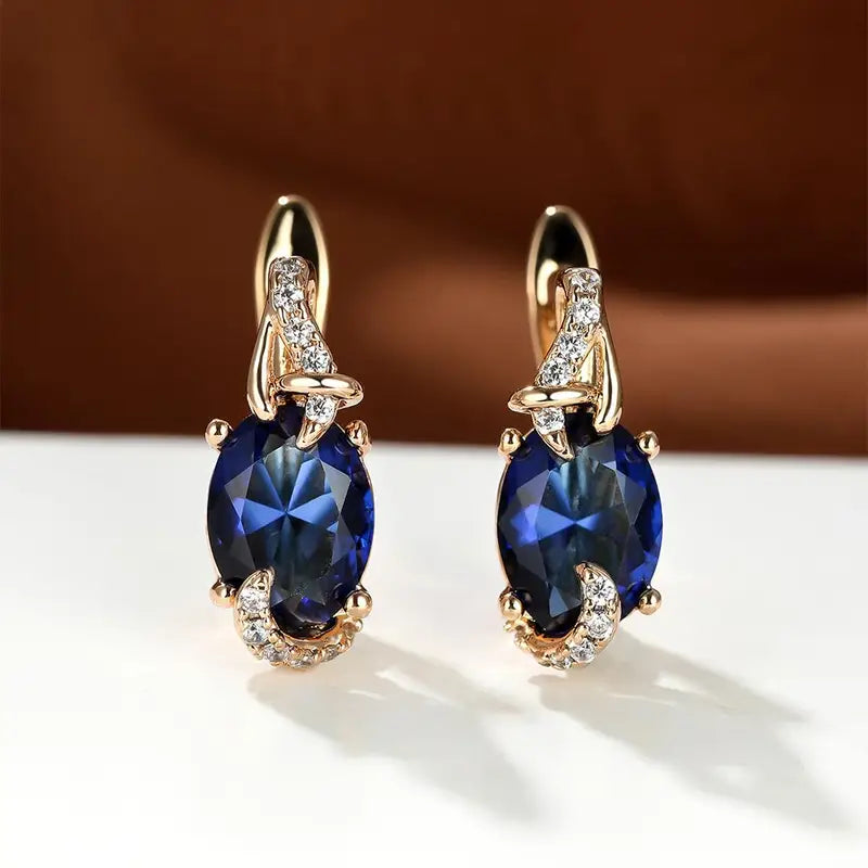 Oval Blue Crystal Twist Drop Earrings | Amelia Bellrose Jewellery