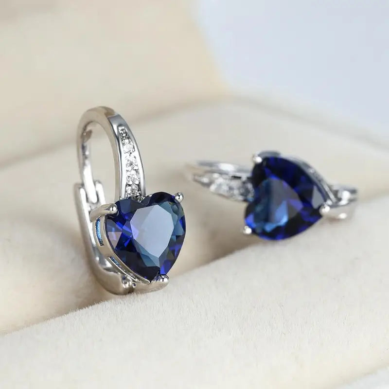 Blue Crystal Heart Hoop Earrings | Amelia Bellrose Jewellery