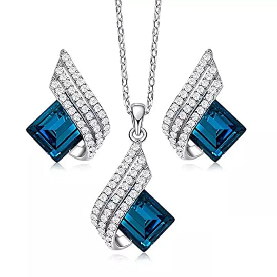 Blue Crystal Geometric Jewellery Set | Amelia Bellrose Jewellery