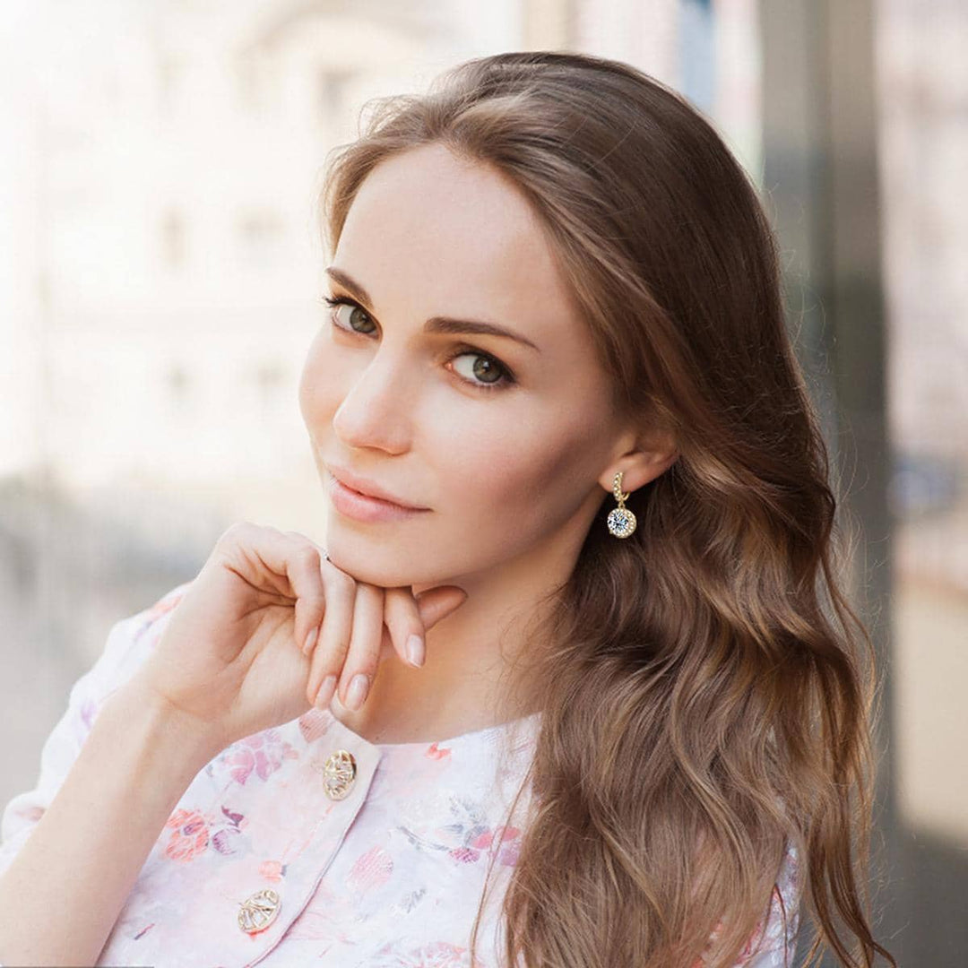 Round Moissanite Drop Earrings