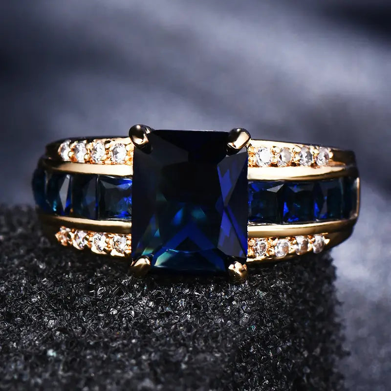 Square Blue Crystal Channel-Set Ring | Amelia Bellrose Jewellery