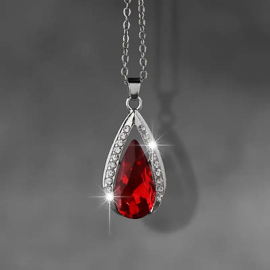 Teardrop Red Crystal Necklace Silver | Amelia Bellrose Jewellery