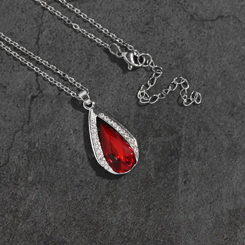 Teardrop Red Crystal Necklace Silver | Amelia Bellrose Jewellery
