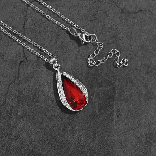 Teardrop Red Crystal Necklace Silver | Amelia Bellrose Jewellery
