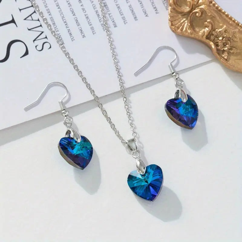 Blue Crystal Heart Jewellery Set | Amelia Bellrose Jewellery