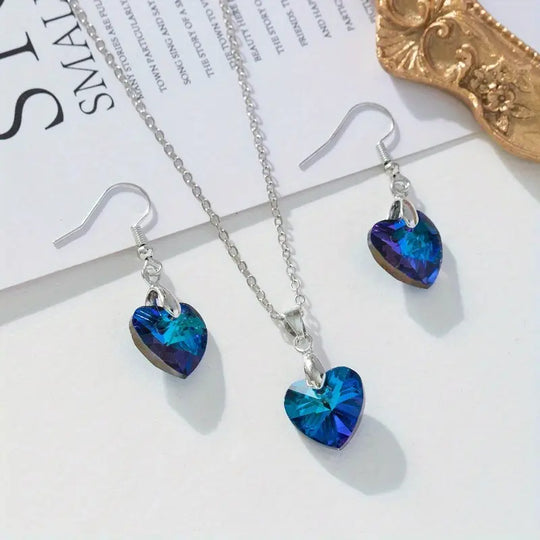 Blue Crystal Heart Jewellery Set | Amelia Bellrose Jewellery