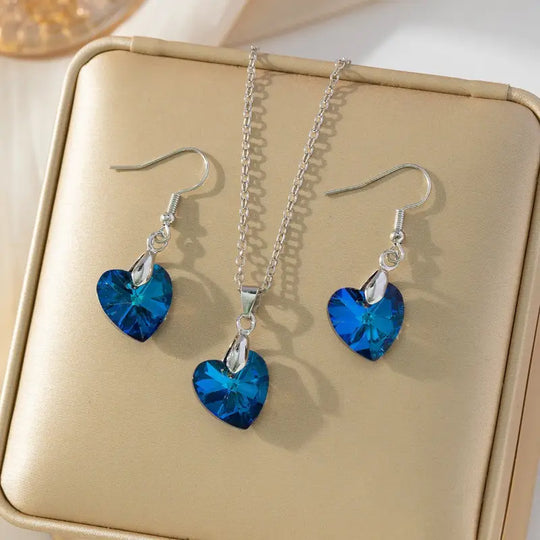 Blue Crystal Heart Jewellery Set | Amelia Bellrose Jewellery
