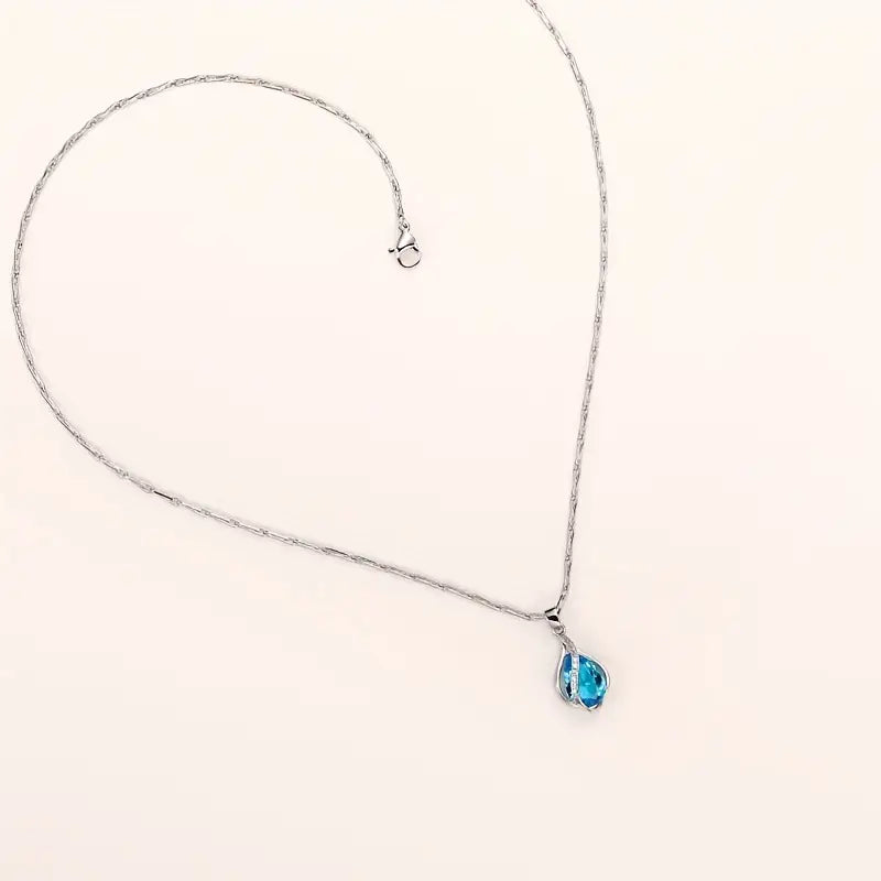 Blue Crystal Teardrop Wave Necklace | Amelia Bellrose Jewellery