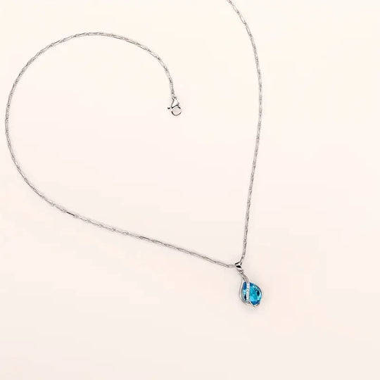 Blue Crystal Teardrop Wave Necklace | Amelia Bellrose Jewellery