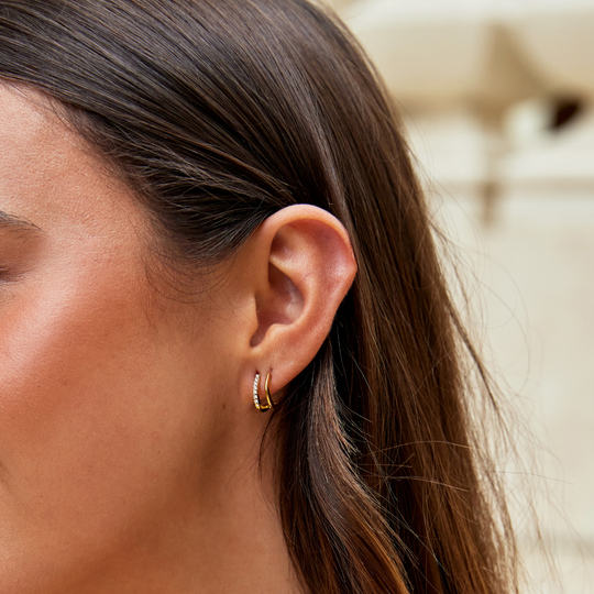 Crystal Curve Gold Hoop Earrings | Amelia Bellrose Jewellery