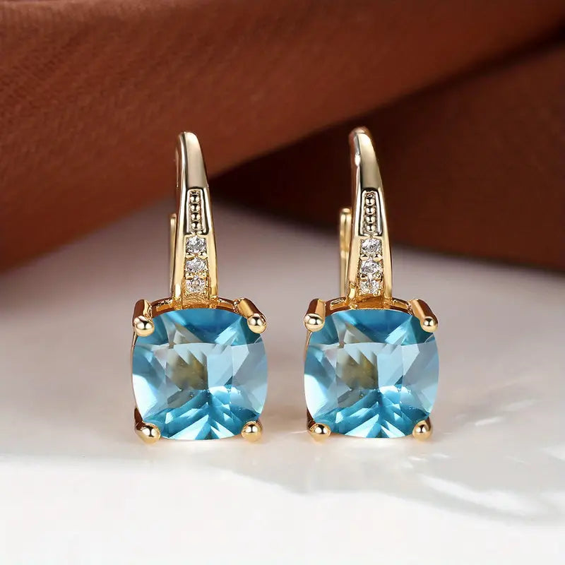 Sapphire Crystal Square Drop Earrings | Amelia Bellrose Jewellery