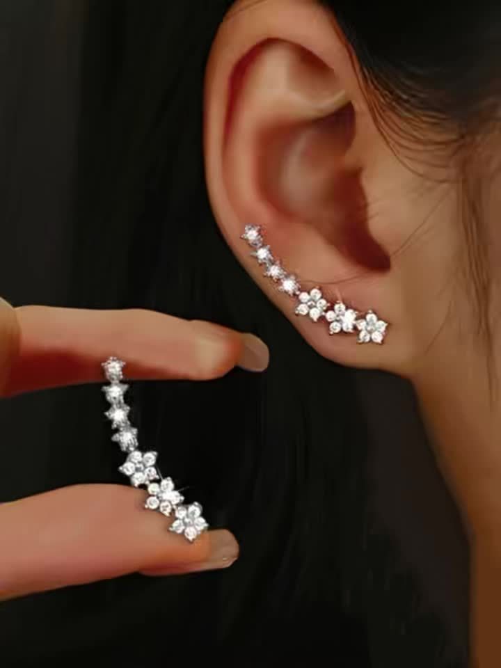 Floral Crystal Ear Climber Earrings | Amelia Bellrose Jewellery