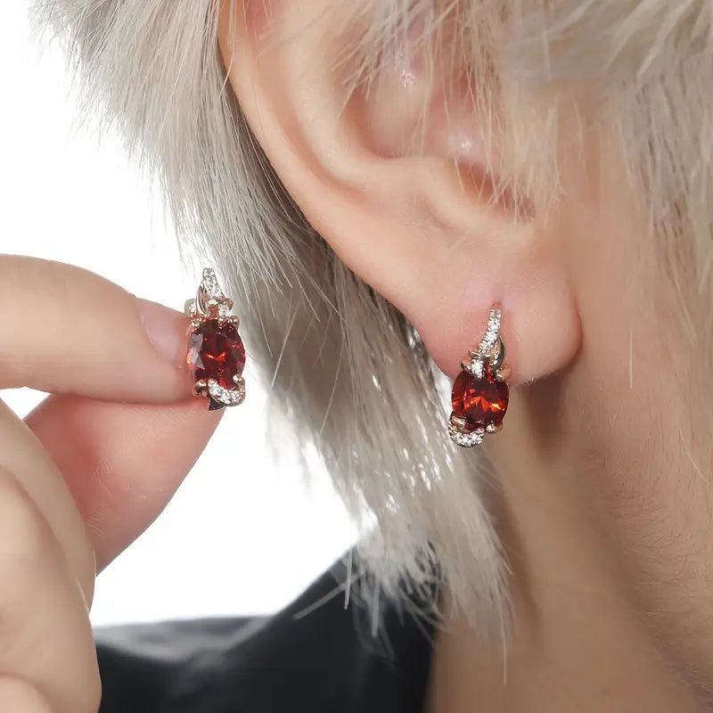 Oval Red Crystal Drop Earrings Gold | Amelia Bellrose Jewellery