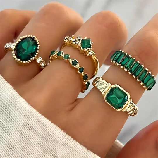 Crystal Multi-Ring Gold Set | Amelia Bellrose Jewellery
