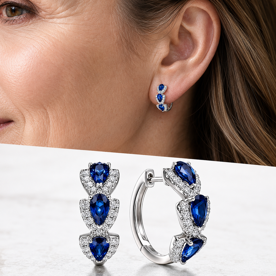 Blue Crystal Triple Teardrop Ear Cuff | Amelia Bellrose Jewellery