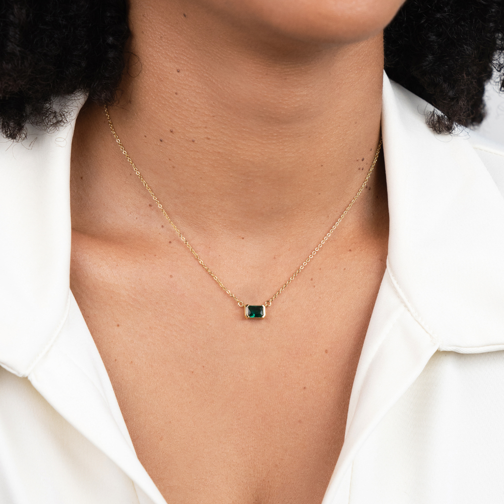 Emerald Cut Green Crystal Pendant Necklace | Amelia Bellrose Jewellery