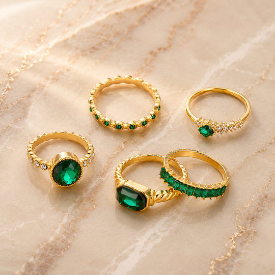 Crystal Multi-Ring Gold Set | Amelia Bellrose Jewellery