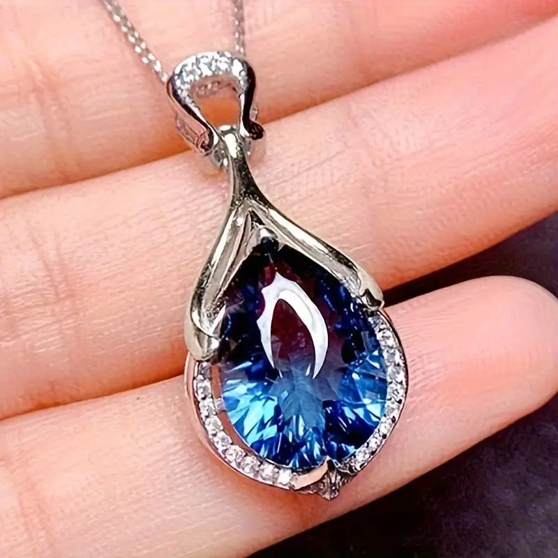 Blue Crystal Teardrop Twist Necklace | Amelia Bellrose Jewellery