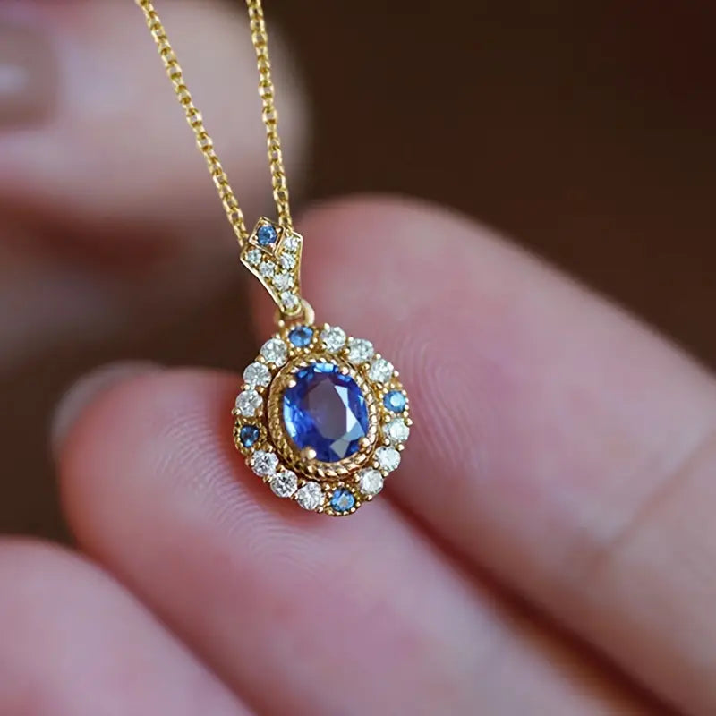 Vintage Blue Crystal Halo Necklace | Amelia Bellrose Jewellery