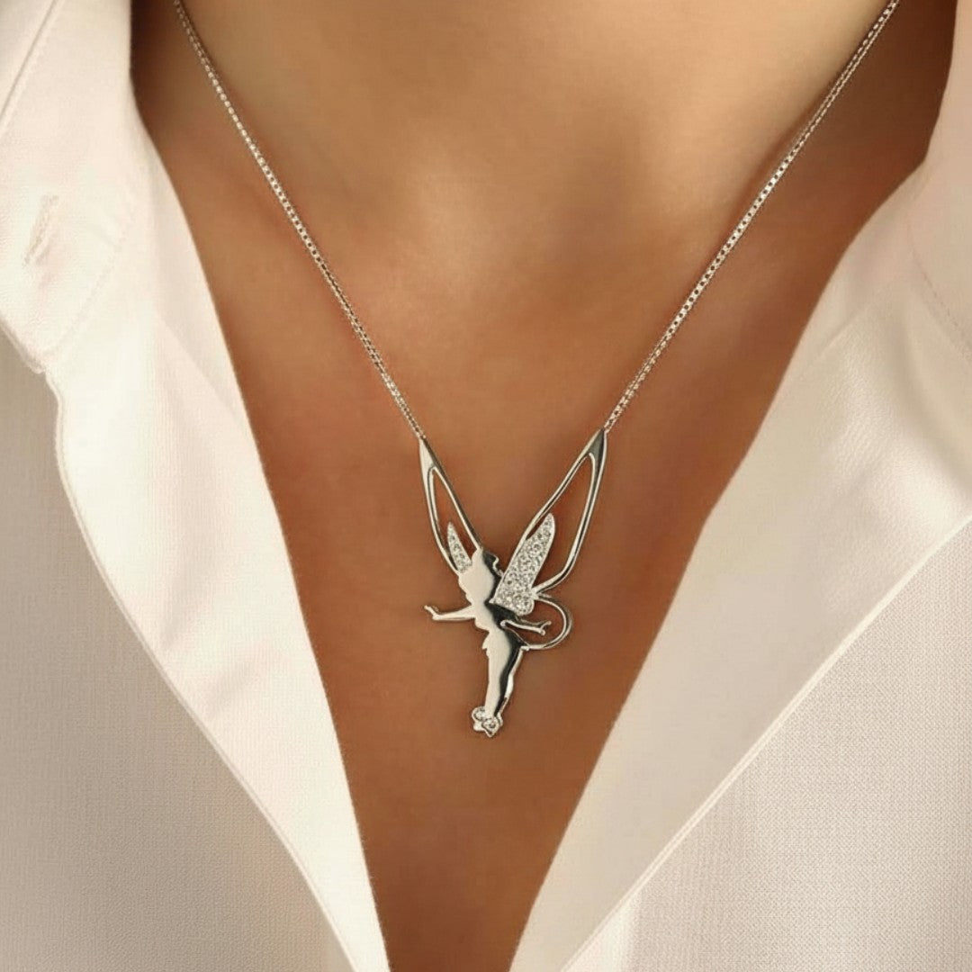 Fairy Silhouette Crystal Wing Pendant Necklace | Amelia Bellrose Jewellery