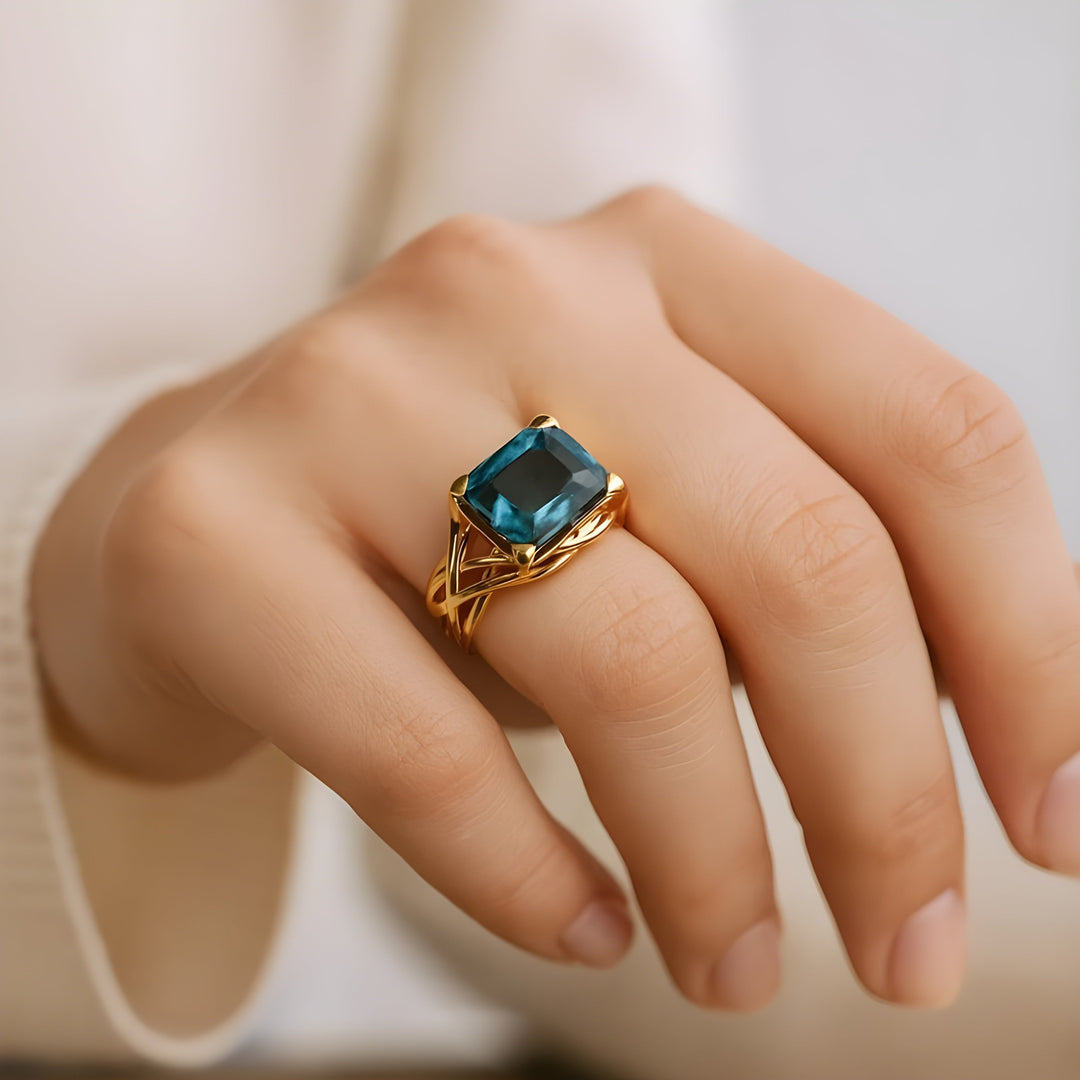 Blue Oval Crystal Statement Ring | Amelia Bellrose Jewellery