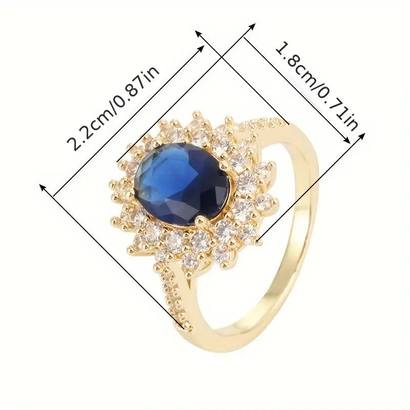 Oval Blue Crystal Double Halo Ring | Amelia Bellrose Jewellery