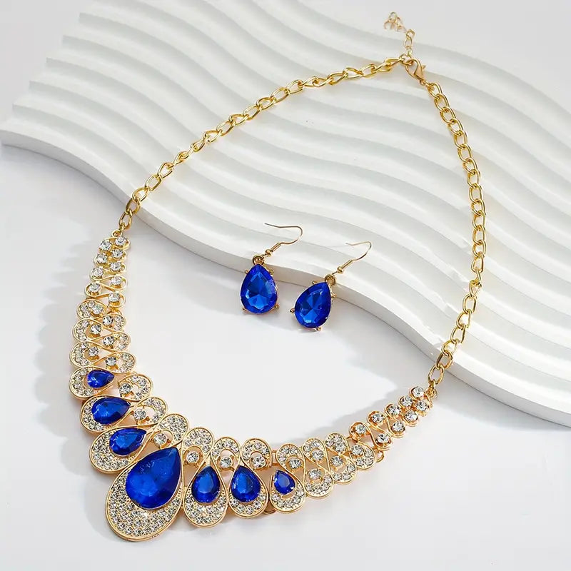 Blue Crystal Statement Jewellery Set | Amelia Bellrose Jewellery