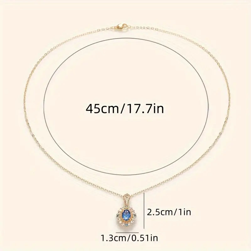 Vintage Blue Crystal Halo Necklace | Amelia Bellrose Jewellery