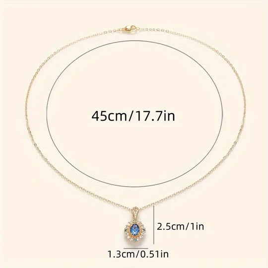 Vintage Blue Crystal Halo Necklace | Amelia Bellrose Jewellery
