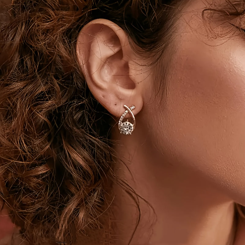 Zirconia Curve Drop Earrings | Amelia Bellrose Jewellery