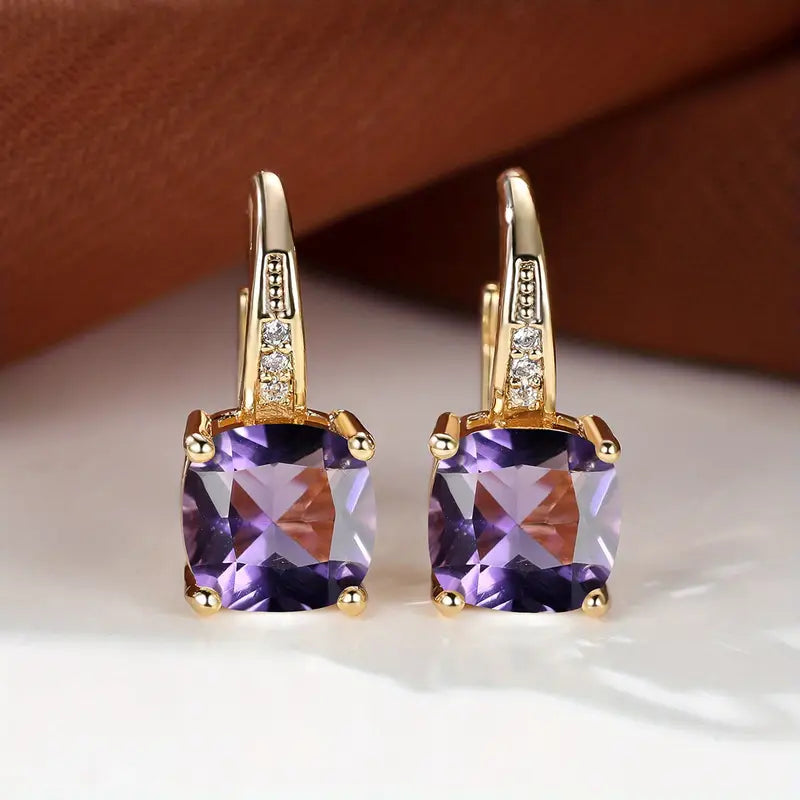 Cushion-Cut Blue Crystal Drop Earrings | Amelia Bellrose Jewellery
