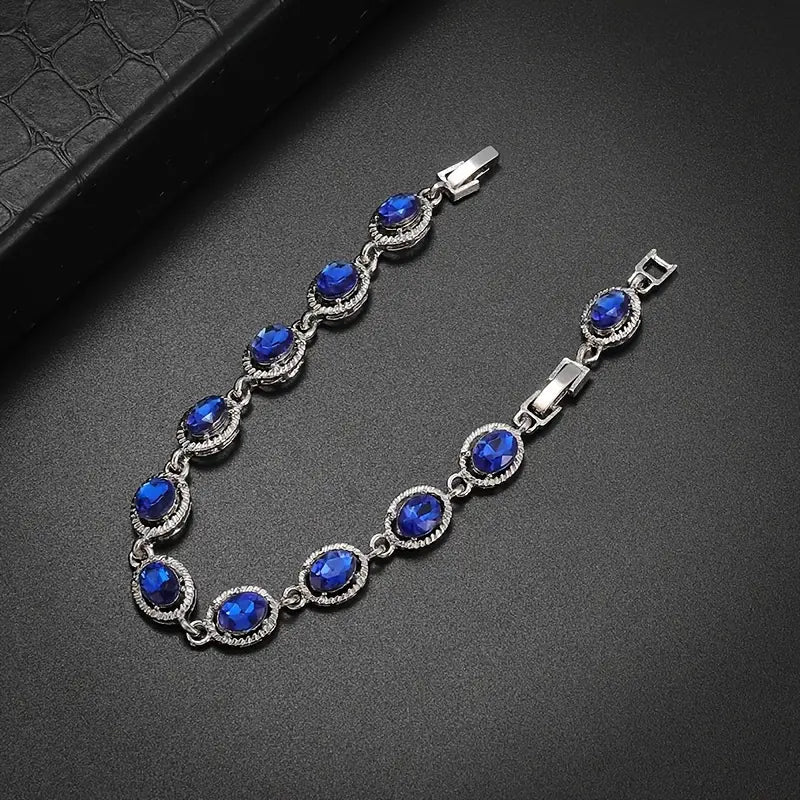 Blue Crystal Oval Rope-Edge Bracelet | Amelia Bellrose Jewellery