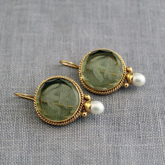 Green Crystal & Pearl Drop Earrings | Amelia Bellrose Jewellery