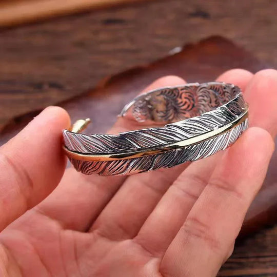 Feather Engraved Open Cuff Bracelet | Amelia Bellrose Jewellery