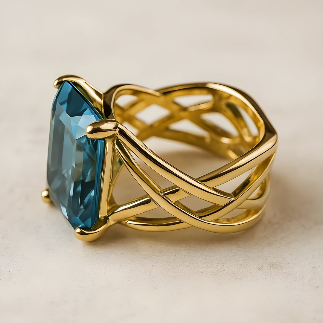 Blue Oval Crystal Statement Ring | Amelia Bellrose Jewellery
