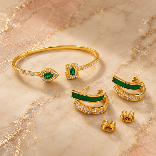 Emerald Crystal Jewellery Set Gold | Amelia Bellrose Jewellery