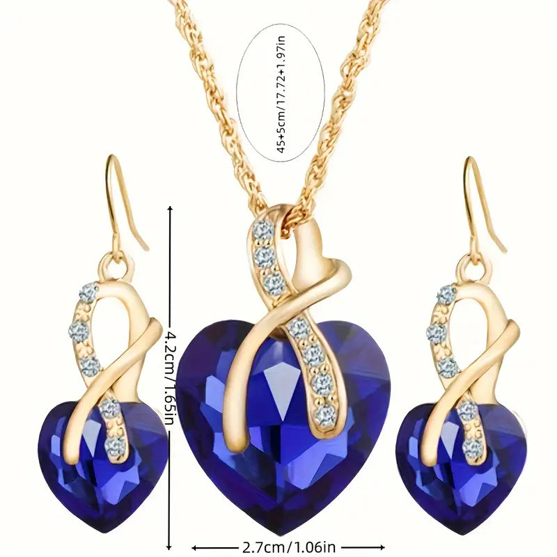 Blue Crystal Heart Twist Jewellery Set | Amelia Bellrose Jewellery