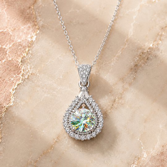 Crystal Halo Drop Pendant Necklace | Amelia Bellrose Jewellery