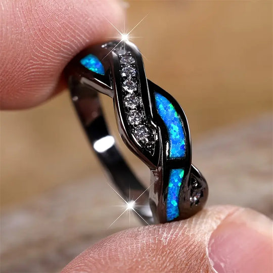 Blue Opal Inlay Twist Ring | Amelia Bellrose Jewellery